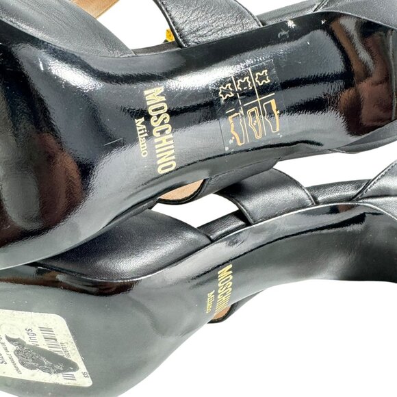 $890 MOSCHINO Milano Black Leather Logo Letter Strappy Sandals Italy 36 - 6US - Picture 11 of 12